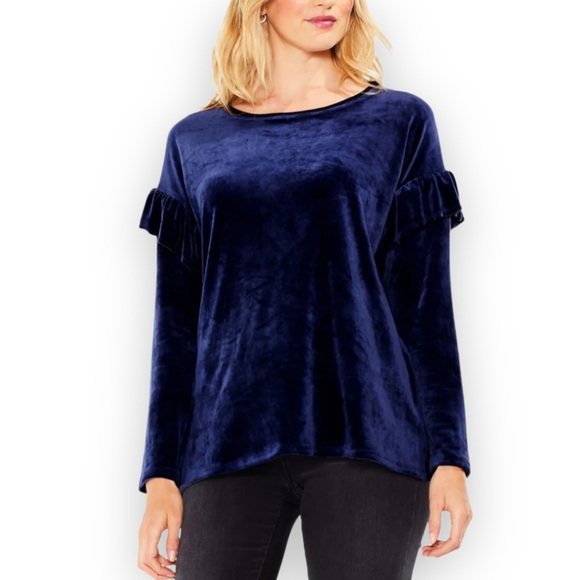 VINCE CAMUTO Velour Oversized Ruffle Sleeve Sweater - Picture 2 of 9